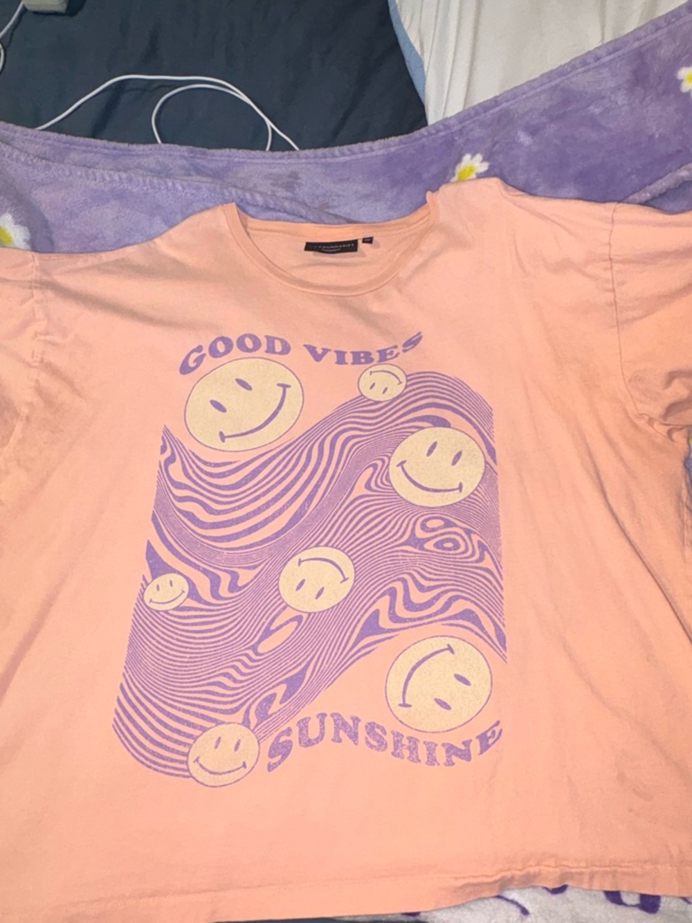 No Boundaries Peach Tee with Purple Smile Graphic